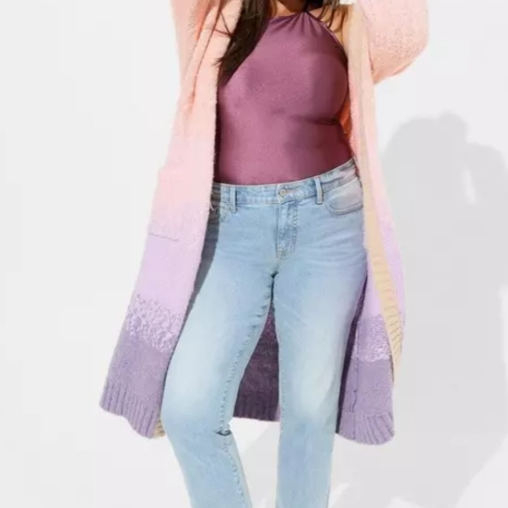 Torrid Coatigan Balloon Sleeve Ombre Rainbow Pastel Sweater - Picture 2 of 9